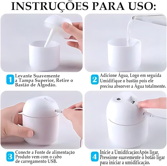 Umidificador de Ar Ultrassônico Portátil USB Aromatizador Sofisticado